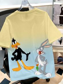 LOONEY TUNES X SHEIN Daypath Men's Round Neck Short Sleeve Gradient Funny Cartoon Print Casual T-Shirt - Yellow - View 2