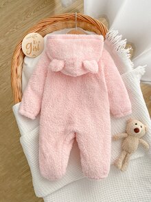 SHEIN Jumpsuit Bayi Baru Lahir Musim Semi Musim Gugur Musim Dingin Berbahan Lembut dengan Desain Tudung yang Lucu, Bahan Lembut dan Ramah Kulit, Nyaman untuk Dipakai di Rumah, Meningkatkan Kualitas Tidur dan Pertumbuhan yang Sehat - Berwarna merah muda - View 2