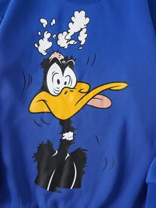 LOONEY TUNES X SHEIN Men's Fashion Cartoon Print Long Sleeve Pullover Sweatshirt - Blue - View 4