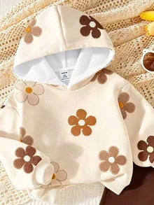 SHEIN Vintaside Kids 1套女嬰休閒可愛全花卉印花連帽衛衣套頭衫與內搭褲套裝，秋冬甜美女孩2件套 - 彩色 - 查看 3