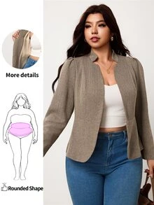 Enliva Plus-Size Women's Elegant Khaki Slim-Fit Autumn/Winter Suit JacketApple,Rounded Body - Khaki - View 3