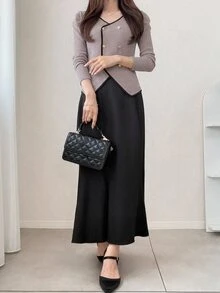 FRIFUL 女款初夏/初秋新款韓式拼接撞色羅紋收腰顯瘦長袖T恤 - 灰色 - 查看 6