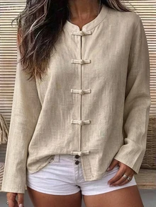 Linhara CURVE Plus Size Woven Casual Autumn Shirt - Apricot - View 5