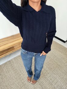 SHEIN Glamour Women's Solid Color Casual Versatile Daily Wear Knit Top - Navy Blue - View 1