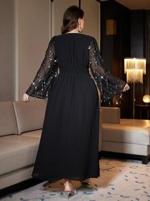 Reflora Plus Size Party Banquet Tassel Sequin Sexy Elegant Dress - Black - View 2