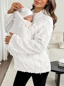 SHEIN Jaket Hoodie 3-in-1 Kasual Warna Polos untuk Ibu Hamil, Pakaian Harian - Putih - View 2
