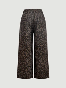 SHEIN Tall CURVE Plus Size Women's Button Leopard Print Casual Daily Wear Denim Jeans - Multicolor - View 7