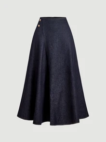 Sweetra Women's Casual Denim Long Skirt With Button Waist Design, Non-Elastic - Blue - View 5