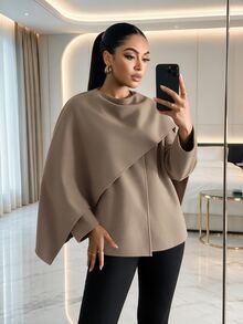 SHEIN Lady Plus Size Women's Solid Color Casual Versatile Daily Overcoat Winter - Brown - View 6