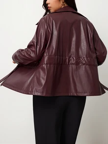 Truni Plus-Size Women's Autumn And Winter Casual Fitted Leather Jacket Pear Body,Triangle Body - Rust Brown - View 2