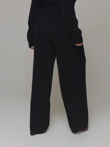 MUSERA Plus Size Black Knitted Straight Leg Joggers Spring Summer Casual Everyday Day Outfit Going Out - Black - View 4