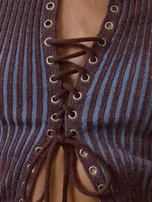MUSERA Contrast Ribbed Knit Cut Out High Neck Top Fall Winter Everyday Causal Going Out Cool Girl Forces - Multicolor - View 4