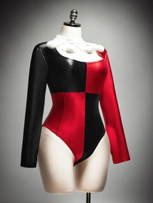 SHEIN ICON Plus Size Women's Colorblock Casual Everyday Long Sleeve Bodysuit - Multicolor - View 2