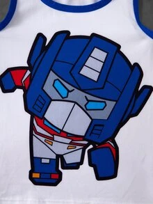 Transformers X SHEIN Young Boy Cartoon Print Colorblock Top & Hipster Underwear Set - Blue and White - View 6