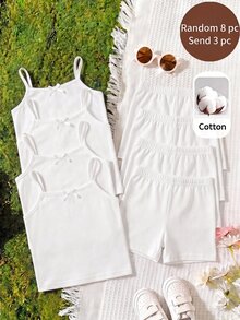 SHEIN 女童 3件組 白色羅紋針織細肩帶背心 開學季 - 白色 - 查看 5