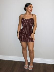 SHEIN SXY 夏季棕色波點性感露背迷你洋裝，適合夜店、外出與夜晚聚會 - 彩色 - 查看 3