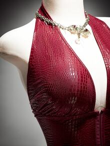 SHEIN ICON Plus Size Solid Color V-Neck Halter Top And Ruched Skirt Sexy Two Pieces Set - Burgundy - View 9
