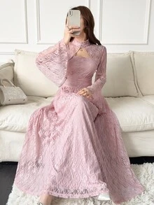 Feyla Women's Sweet Fashionable Frog Button Lace Arabian Dress - Pink - View 1