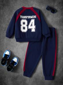 Transformers X SHEIN Young Boy Crew Neck Long Sleeve Cartoon Print Sweatshirt & Pants Set - Multicolor - View 2