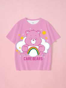 SHEIN X Care Bears 青少年女孩全印花卡通圓領T恤 - 白色 - 查看 1