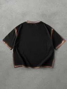 ROMWE MEN Street Life Teen Boy Handmade Spray-Painted Letter & Character Print Loose Drop Shoulder T-Shirt - Black - View 2