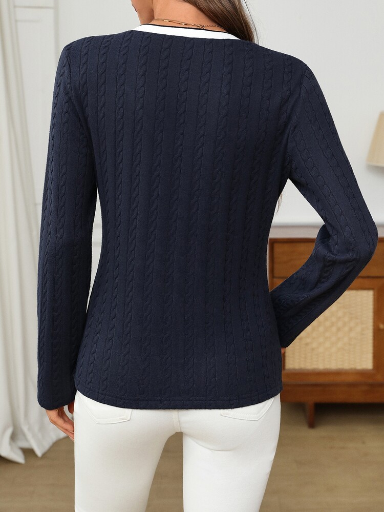 EMERY ROSE Women's Knight Graphic V-Neck Long Sleeve Casual T-Shirt - Blue - View 2