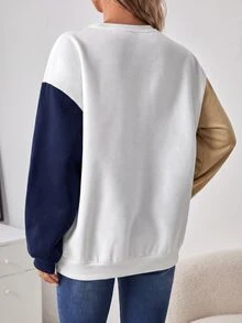 SHEIN Maternity Colorblock Casual Daily Long Sleeve Top - Navy Blue - View 2