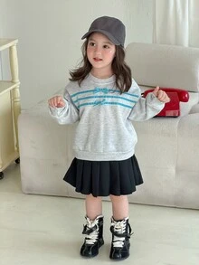 DAZY Infant/Toddler (Girl) Round Neck Long Sleeve Bow Korean Style Sweatshirt - Grey - View 5