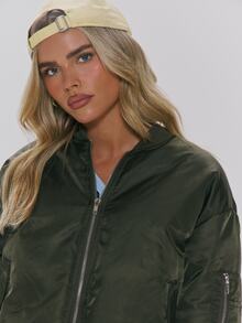 MUSERA Oversized Faux Fur Collar Thick Padded Zip Through Ribbed Waist Bomber Style Jacket Fall Autumn Winter Daily Everyday Outerwear - Army Green - View 5