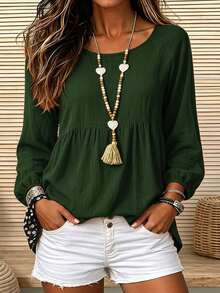 Zayélia Women's Woven Casual Resort Autumn Shirts - Dark Green - View 4