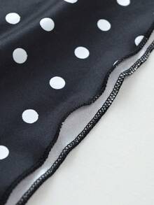 Elenzga Plus Size Women's Polka Dot Off-Shoulder Casual Daily T-Shirt - Black and White - View 4