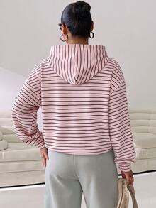 Solflare Plus Size Women's Striped Casual Daily Wear Hooded Sweatshirt - Multicolor - View 2