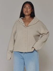 MUSERA Plus Size Beige Knit Button Down Cardigan Spring Summer Casual Everyday Day Outfit Going Out - Camel - View 2