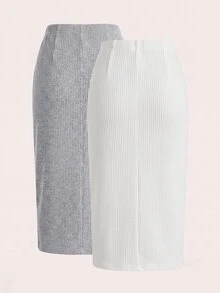 SHEIN LUNE 女款休閒秋冬通勤日常基礎時尚裙 - 淺灰色 - 查看 2