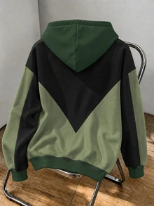Daypath 男士街頭時尚連帽衫，秋冬舒適套頭運動衫，男士時尚穿搭 - 軍綠色 - 查看 2