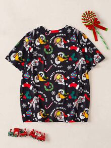 LOONEY TUNES X SHEIN Tween Boy All-Over Print T-Shirt - Black - View 2