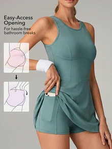 OutZeal Women Active Dress Gym Tennis Workout Mesh Panel Bra-In Removable Pads With Pocket Summer - Green - View 2