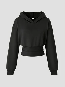 Teen Girl' Hooded Cut Sportswear, With A Tight Waist, Comfortable Fit, Slim And Tall, Sweet And Cool Versatile Style Fall Style - Black - View 3