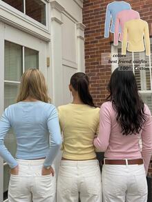 CovetEZ 3PCS Women Round Neck Long Sleeve T-Shirts - Multicolor - View 3