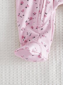 Cozy Pixies 女嬰花卉圖案針織柔軟圓領長袖連身褲 - 淺粉色 - 查看 3