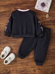 HARRY POTTER X SHEIN Baby Girl Number Print Long Sleeve Sweatshirt And Sweatpants Set - Black - View 2