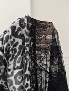 Moireta 成熟老錢風蕾絲拼接豹紋性感長款女式睡袍 - 白色 - 查看 6