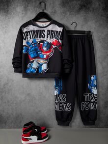 Transformers X SHEIN Tween Boy Sweatshirt & Sweatpants Set - Black - View 3