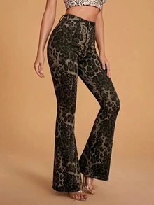 Selenza Women's Leopard Print Button Pocket Casual Daily Denim Long Pants - Multicolor - View 4
