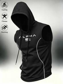 Gym Rark Áo tank top thể thao có mũ in họa tiết đường kẻ, áo vest sát nách tập gym mềm mại - màu đen - Xem 3