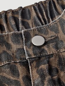 SHEIN Tall CURVE Plus Size Women's Button Leopard Print Casual Daily Wear Denim Jeans - Multicolor - View 8