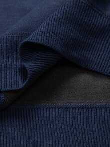 Manfinity Homme Men's Patchwork Knit Sweater Pullover With Thermal Lining - Navy Blue - View 3