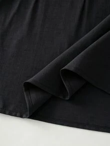 LUMIGAL Gaun Panjang Wanita Warna Polos Bahu Terbuka Kasual Harian Musim Panas - Hitam - View 4