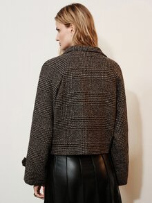 Aveloria Modichic Women's Jacket Oversized Broad Shoulder Tweed Lapel Gold Button Retro British Old Money Brown Black Plaid Fall Clothes For Women Christmas - Multicolor - View 3