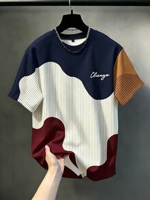 Manfinity Homme Men's Plus Size Crew Neck Colorblock Casual Comfortable T-Shirt - Multicolor - View 1